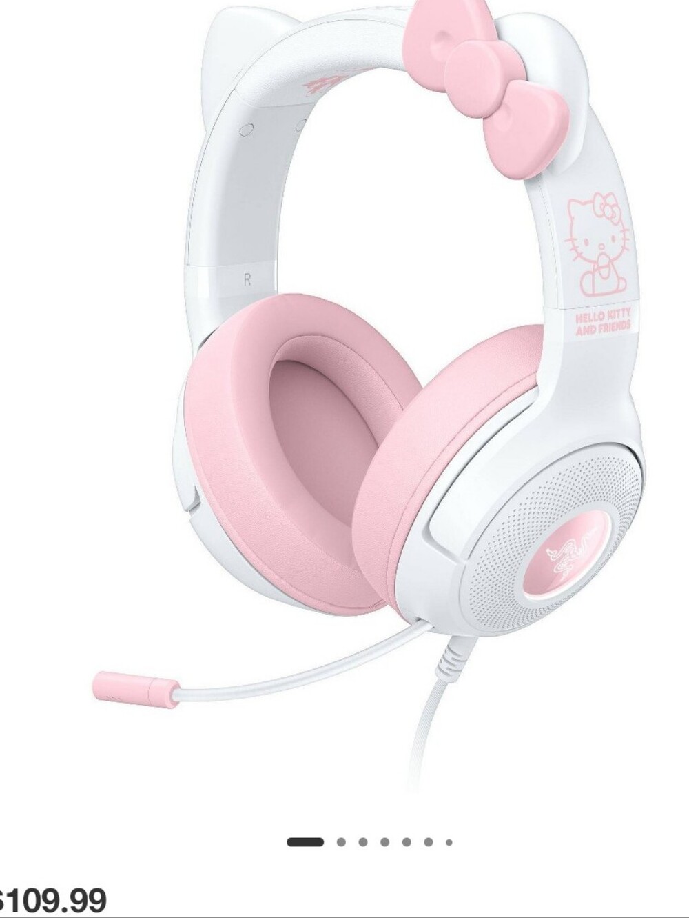 Hello Kitty White and Pink Over-Ear Headset with Kitty Ear Accents